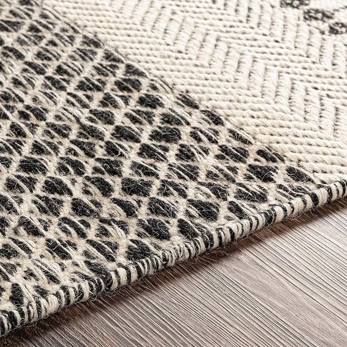 Mark&Day Wool Rugs, 9x12 Tervoort Global Black Area Rug, Blue Beige Carpet for Living Room, Bedroom or Kitchen (8'10" x 12')