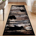 Wildlife Bear Runner Rug, 3.3x10ft, Vintage Wood Grain Wild Animal Black Bear Corridor Carpet, Non-Slip Washable Long Runner Rug for Farmhouse, American Country Wood Floor Entrance Rug Door Mat
