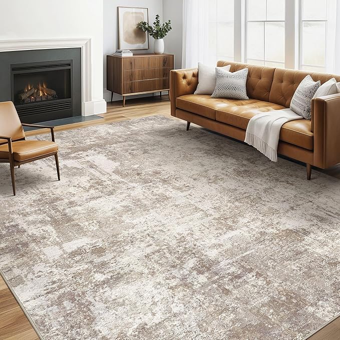 5x8 Area Rugs Living Room: Washable Large Abstract Soft Rug Stain Resistant Indoor Floor Non-Slip Accent Carpet for Women Modern Home Enthusiasts Aged 25-45 - Bedroom Nursery Playroom- Beige Brown