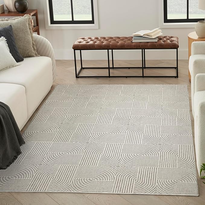 Nourison Home Textured Home Grey Ivory 7'10" x 9'10" Area Rug - Easy Clean, Non Shedding, Bed Room, Living Room, Dining Room, Kitchen (8' x 10')