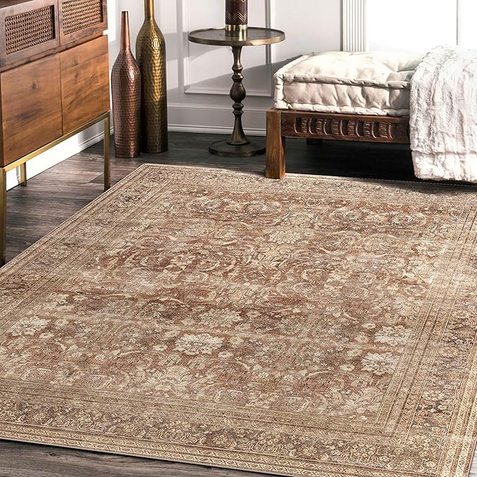 vivorug 3x5 Rug, Small Area Rug for Living Room, Bedroom, Kitchen, Machine Washable Non-Slip Throw Rug, Vintage Carpet for Entryway Nursery Coffee Table - Durable (Brown)