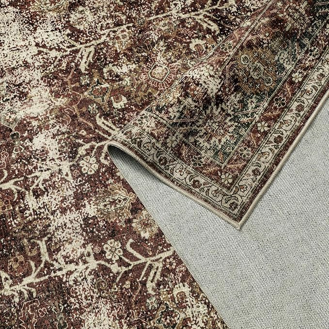 Rust Red Runner Rug 2x10 Vintage Area Carpet Hallway Long Indoor Kitchen Washable Living Room Low Pile Traditional Distressed Retro Accent Throw Rug Non Slip Laundry Bathroom Office