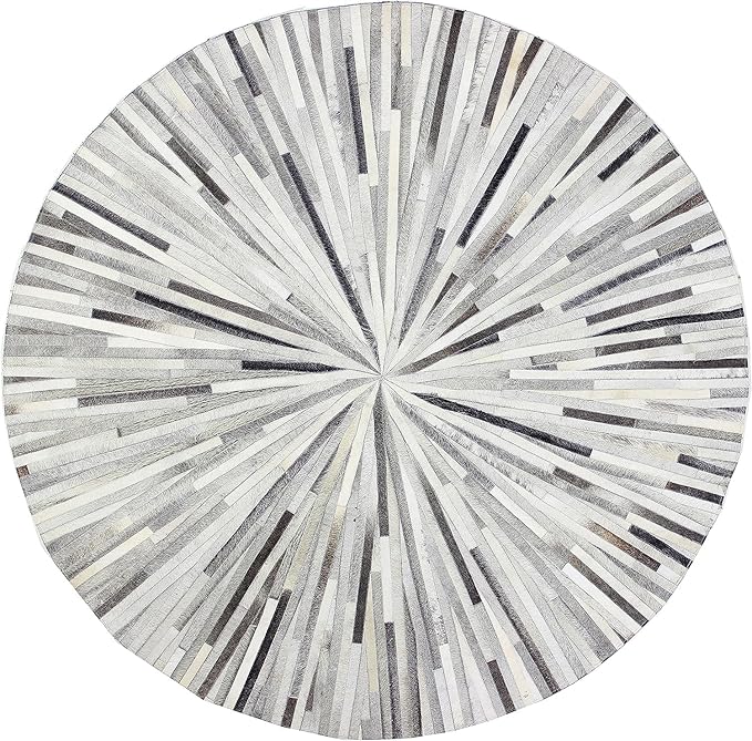 Faux Cowhide Round Area Rug | Non-Slip Leather Floor Carpet for Living Room, Bedroom, and Home Décor | Modern Stylish Accent Rug(Grey_6x6)