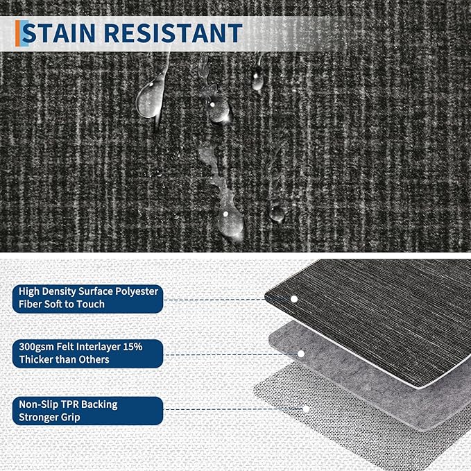 GarveeHome Runner Rug 2x6 for Kitchen Non Slip Washable Hallway Runner Rugs Modern Bordered Bathroom Throw Mat Soft Non Shedding Checkered Runners Geometric Area Rug for Bedside Living Room, Black