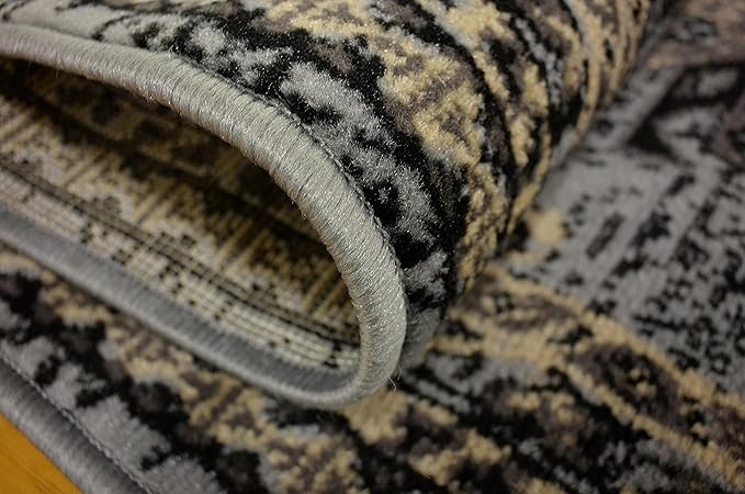Unique Loom Taftan Collection Border Geometric Tribal Inspired Design Area Rug (2' 7 x 10' 0 Runner, Gray/ Black)