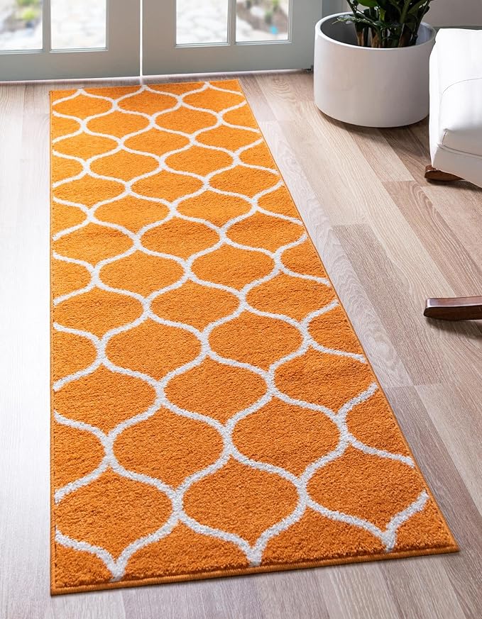 Rugs.com Lattice Frieze Collection Rug – 2' x 6' Runner Orange Medium Rug Perfect for Living Rooms, Large Dining Rooms, Open Floorplans