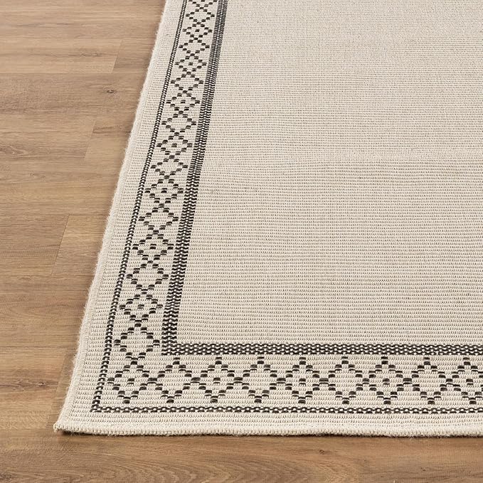 Easy Jute Rugs 4x6 Frame Bone Color Living Room Indoor Outdoor Area Rug for Patio and Kitchen Rug High Traffic Washable Easy to Clean Solid Boho Woven Design Carpet (4 x 6)