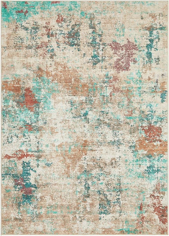9x12 Christmas Area Rug Living Room Rugs - Washable Neutral Modern Abstract Soft Thin Large Rug Indoor Floor No Slip Rug Carpet for Bedroom Under Dining Table Home Office Decor - Colorful