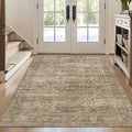 FMFUNCTEX 3x5 Washable Area Rug Brown Vintage Neutral Distressed Non Slip Low Pile Traditional Retro Indoor Carpet for Entryway Entrance Soft Rug Living Room Bedroom Kitchen Dining Office Laundry