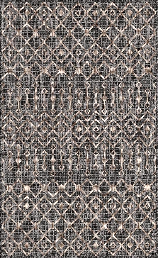 Unique Loom Outdoor Trellis Collection Area Rug - Tribal Trellis (3' 3" x 5' 3" Rectangle, Charcoal Gray/ Natural)