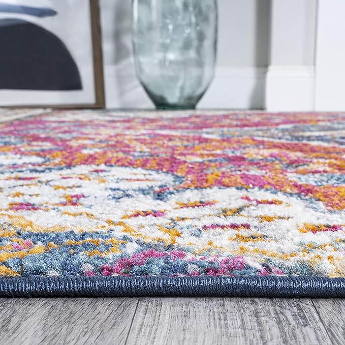 JONATHAN Y Boho Vintage Fuchsia/White Indoor Area Rug, 3x5, Bohemian Flair Medallion, Floral Easy-Cleaning High Traffic for Living Room, Bedroom, Kitchen, Pet-Friendly, Non-Shedding (BMF106C-3)