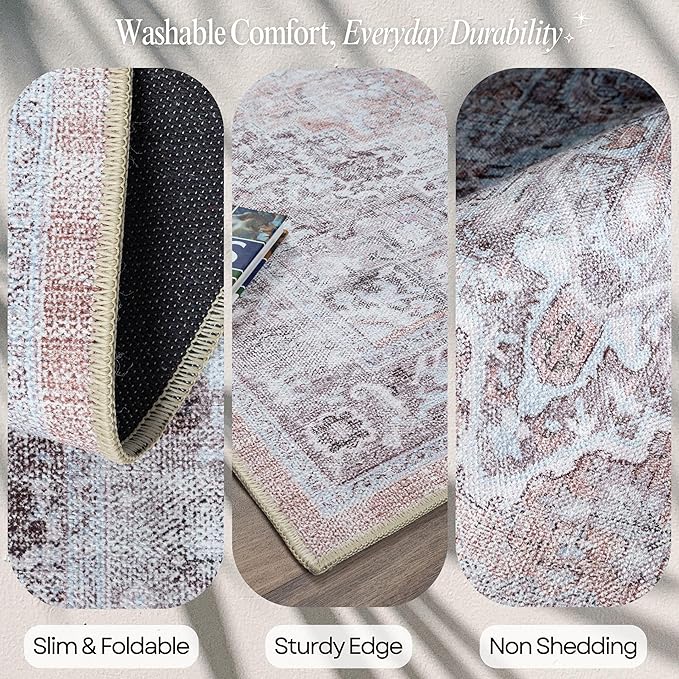 Fame Rugs Turkish Rug. Washable Vintage Oriental Antique Inspired Traditional Doormat Small Modern Area Rugs Luxury Entryway Entry Bedroom Bathroom Kitchen (392TW, 4'9 x 6'9)