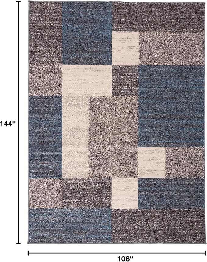 Rugshop Contemporary Blue Geometric Boxes Non-Slip Area Rug Non-Shedding for Living Room, Dining Room and Office, 9' x 12'