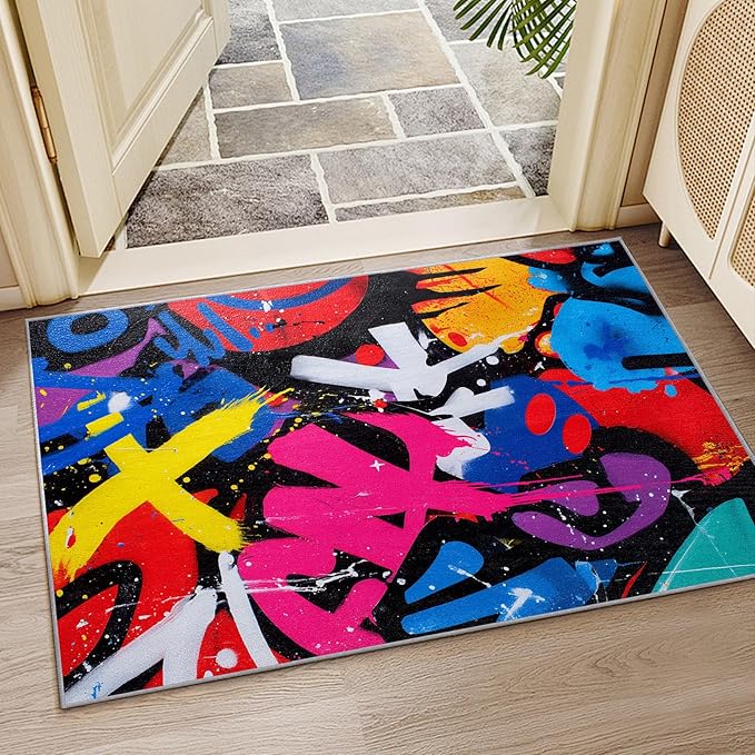 Retro Bedroom Rug - Colorful Geometric Abstract Rug, 6x9 Area Rugs, Funky Pop Art Non Slip Fade Resistant Large Carpets Home Decor #C075