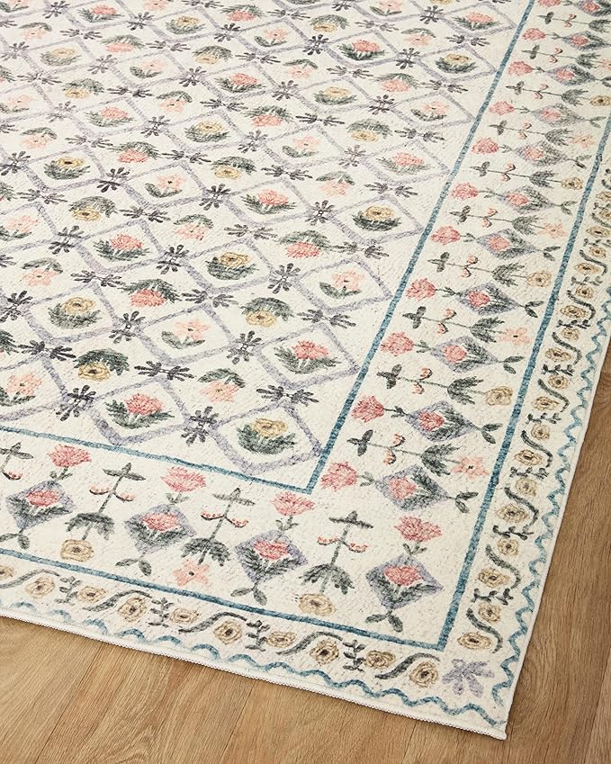 Loloi Rifle Paper Co. Eden Collection EDE-03 Lattice Ivory 2'-0" x 5'-0" Accent Rug feat. CloudPile™