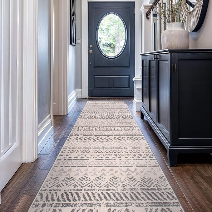 Rugshop Geometric Boho Perfect for high Traffic Areas of Your Living Room,Bedroom,Home Office,Kitchen Runner Rug 2'7" x 12' Gray