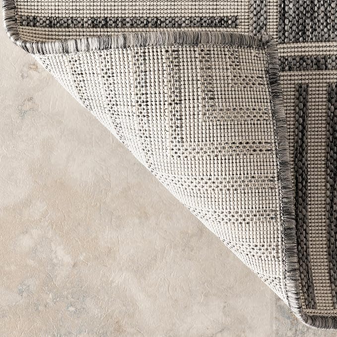 Nuloom Asha Grey/Ivory, 6'7" x 9', Casual, Striped Border, Soft and Cozy, High Traffic, Stain Resistant, Easy Clean, Durable Area Rug for Indoor/Outdoor Patio, Deck, Porch, Garden, Courtyard