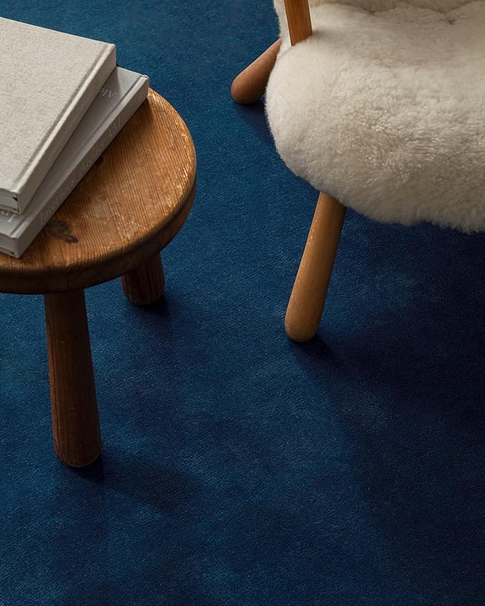 Hand-Tufted Wool Runner Area Rug – Soft Premium Wool Carpet for Living Room, Bedroom & Home Décor – 2.6X8 ft| Deep Blue – Durable, Non-Slip Backing, Handcrafted Rug