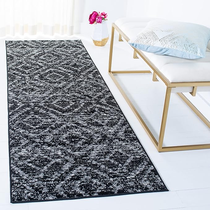 SAFAVIEH Adirondack Collection Runner Rug - 2'6" x 8', Black & Ivory, Modern Diamond Distressed Design, Non-Shedding & Easy Care, Ideal for High Traffic Areas in Living Room, Bedroom (ADR131A)