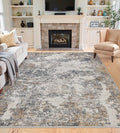 4x6 Washable Area Rugs - Modern Abstract Rugs for Living Room Non-Slip Low Pile Soft Machine Washable Carpet for Bedroom, Dining Room, Nursery, Home Office, Farmhouse (4'x6' Tan Blue)