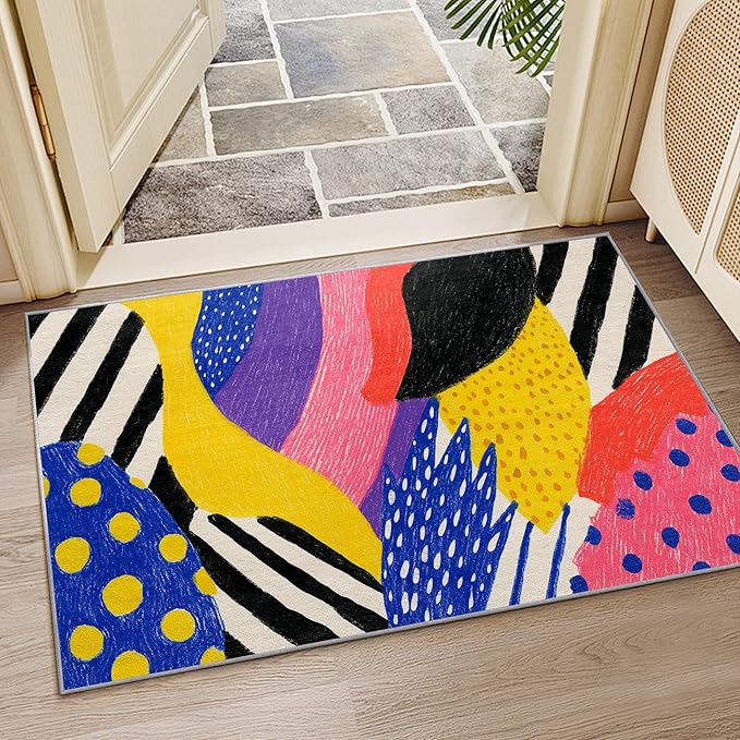 Colorful Rugs for Entryway - Pop Art Abstract Graffiti Area Rugs 3x4, Hippie Aesthetic Funky Non Slip Foldable Indoor Throw Carpet Home Decor #C002