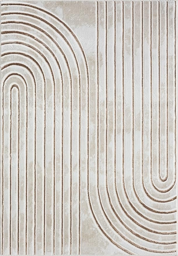 Abani Glam Collection Area Rug - Beige/Cream Modern Abstract Design - 4' x 6' - for Living Room, Bedroom & Office