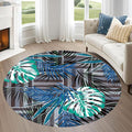 Round Area Rug 7ft - Abstract Palm Leaf Pattern, Non-Slip Machine Washable Low Pile Carpet for Bathroom, Living Room, Bedroom, Entryway, Durable Indoor Floor Mat