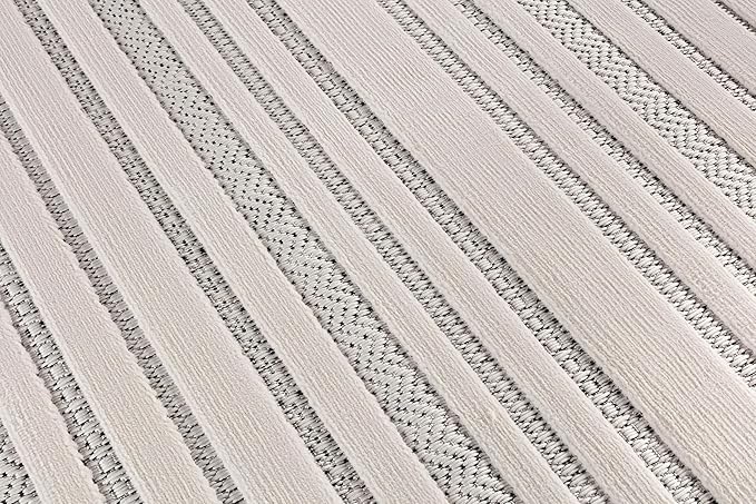 CAMILSON Modern Rug 5x7 Luxury Striped Line Micro Loop Area Rugs Soft High-Low Pile Stain Resistant Easy to Clean Non-Shedding Durable Living Room Bedroom Indoor Carpet (White)
