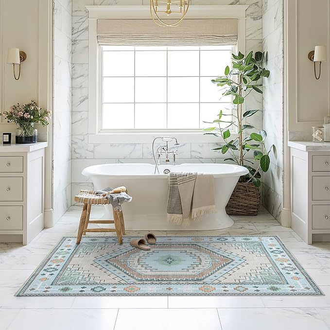 Fame Living Washable Area Rug. Modern Farmhouse. Vintage. Turkish. Bohemian. Distressed. Oriental. Traditional. Rugs for Living Room. Dining. Bedroom. Office. Entryway. Foyer. (856GG, 5'9" x 8'9")