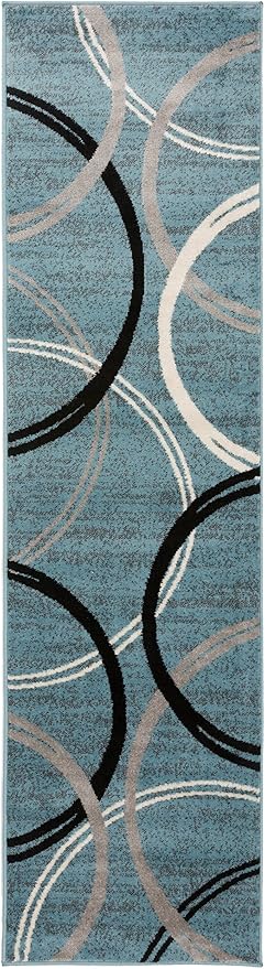 Rugshop Modern Wavy Circles Design Runner Rug, Non-Shedding Carpet for Hallway, Kitchen, or Entryway, Blue, 2'7" x 12'