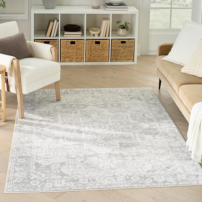Nourison Home Astra Machine Washable Grey 5'3" x 7' Area Rug - Easy Clean, Non Shedding, Bed Room, Living Room, Dining Room, Kitchen (5' x 7')