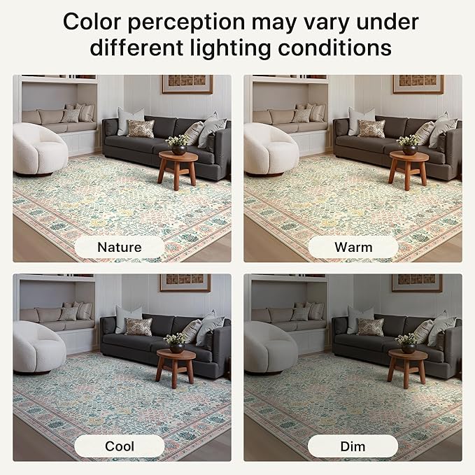 Bavni Area Rugs for Living Room, 5x7 Area Rugs Non-Slip Washable，Ultra-Thin Aesthetic Boho Rug for Bedroom Dinning Room Office, Pink
