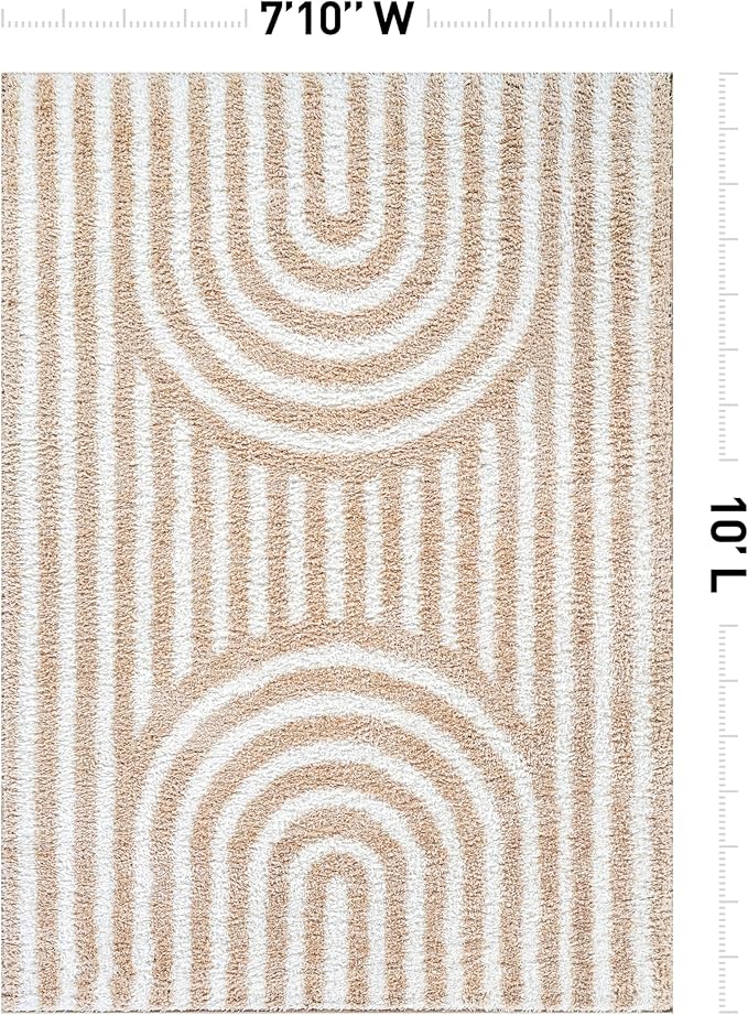Rugshop Abstract Arch Shag Area Rug Beige 7' 10" x 10' Perfect for Large Living Rooms, Dining Areas, or Master Bedrooms