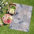 CAMILSON Indoor Outdoor Rug, Blue 5x7 Leaf Tropical Botanical Area Rugs for Indoor and Outdoor patios, Easy-Cleaning Non-Shedding Living Room, Garden and Kitchen Washable Outside Carpet (5 x 7)