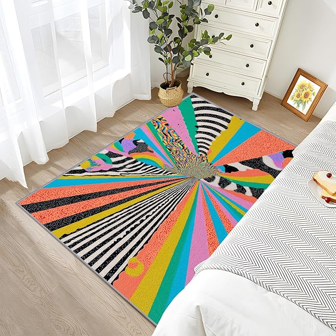 Graffiti Rug, Colorful Abstract Street Art Area Rug 6x8, Hippie Aesthetic Funky Low Pile Non Skip Carpets Home Decor #C087