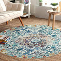 Easy-Going Round Rug 5ft Area Rug Washable Boho Circle Rugs for Living Room Non-Slip Bedroom Rug Low Pile Lightweight Medallion Distressed Throw Rug for Dining Room Kitchen Office, Vintage Multi