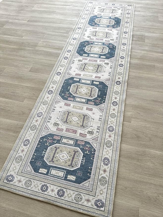 Fame Living Faded Oushak Rug, Turkish Vintage Floral Pastel Large Oversized Area Rugs for Living Room Dining Bedroom Kitchen Bathroom Nursery (848CrNv, 2' x 3')