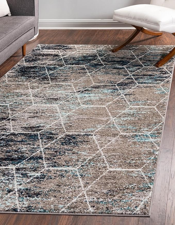 Unique Loom Trellis Frieze Collection Area Rug - Geometric (4' x 6', Blue Multi/ Ivory)