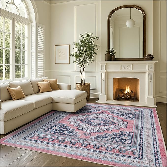 Fame Rugs Turkish Rug. Washable Vintage Oriental Antique Inspired Traditional Doormat Small Modern Area Rugs Luxury Entryway Entry Bedroom Bathroom Kitchen (399TN, 9' x 12')