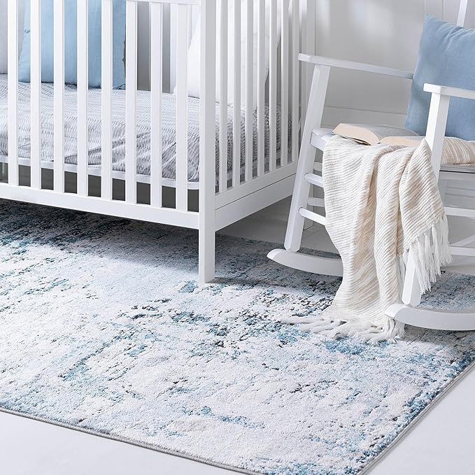 Rugs.com Leipzig Collection Rug – 3x5 Blue Low-Pile Rug Perfect for Entryways, Kitchens, Breakfast Nooks, Accent Pieces