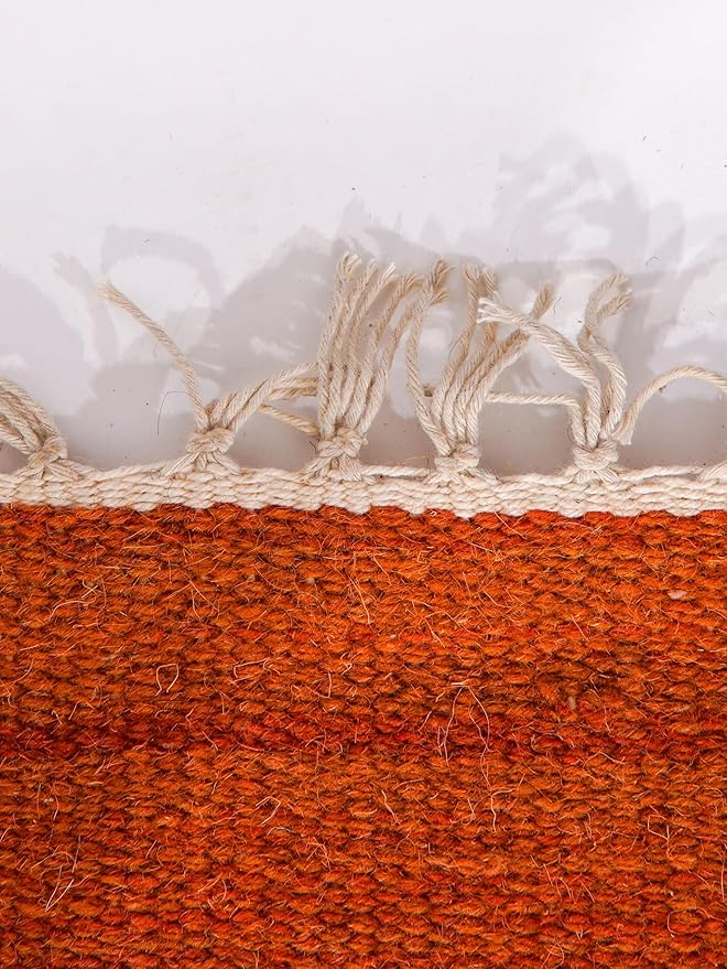 Rugsotic Carpets Hand Woven Flat Weave Kilim Wool ECO-Friendly Area Rugs - 9'x12', Rectangle Shape, Dark Orange Color, Solid Plain Design, Low Pile Handmade Rugs for Living Room (D00111)