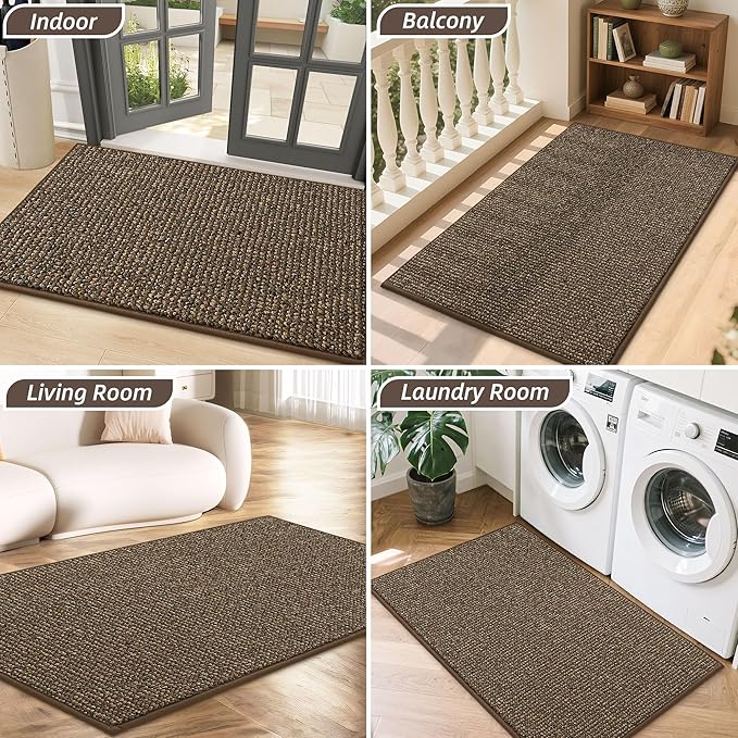 BEQHAUSE 20"x32" Entryway Rug Indoor Door Mat Non-Slip Washable, Hallway Rugs Absorbent & Stain Resist Hall Carpet Runner Rugs for Entryway, Front Door Floor Mats Laundry Room Rugs for Entry, Brown