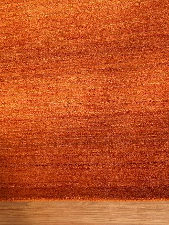 Rugsotic Carpets Hand Knotted Loom Wool ECO-Friendly Area Rugs - 6'x9', Rectangle, Orange Color, Solid Plain Design, High Pile Handmade Anti Skid Area Rugs for Living Room, Bed Room (L00111)