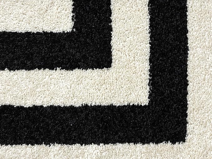 Abani Contemporary Black & Ivory 4' x 6' Area Rug, Contrasting Geometric Modern Stripe Symmetrical Living Room Carpet Rugs