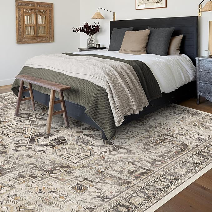 RUGGABLE Washable Vintage Area Rug – Kamran Hazel 10x14, Stain-Resistant, Non-Slip – Large Machine Washable Rugs for Living Room, Bedroom, Hallway, Entryway & Office–with Cushioned Pad