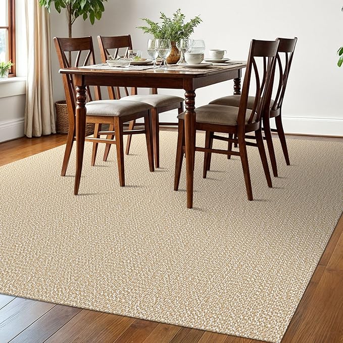 EARTHALL Washable Area Rugs 6x9 Ft Non Slip Living Room Rugs Cotton Dining Room Rug Braided Bedroom Rugs Indoor Outdoor Floor Carpet for Living Room, Bedroom, Dining Room, Golden Beige/White