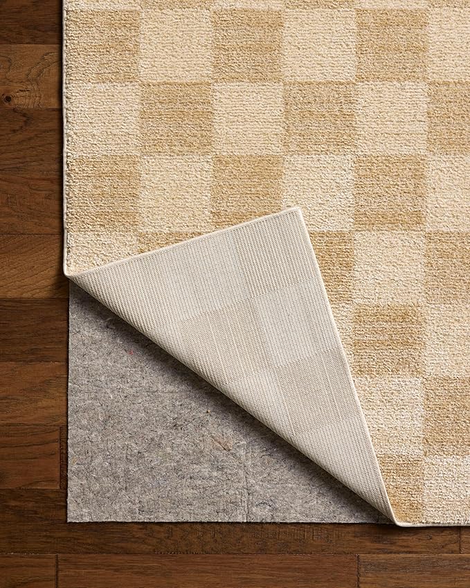 Loloi Chris Loves Julia Calvin Collection CLV-01 Wheat/Ivory 7'-10" x 10' Area Rug Checkered Neutral Soft Living Room Bedroom Carpet