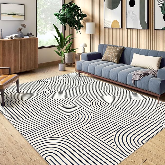 Washable Area Rug 5x7 - Boho Living Room Rug Soft Bedroom Rug Ultra-Thin Indigo Modern Abstract Rainbow Dining Room Rugs Indoor Carpet for Living Room Nursery Room
