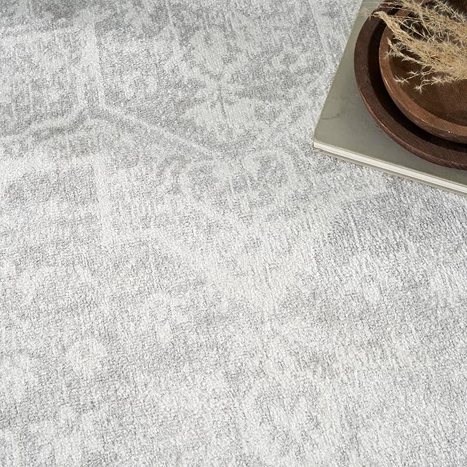 Nourison Home Astra Machine Washable Grey 9' x 12' Area Rug - Easy Clean, Non Shedding, Bed Room, Living Room, Dining Room, Kitchen (9' x 12')