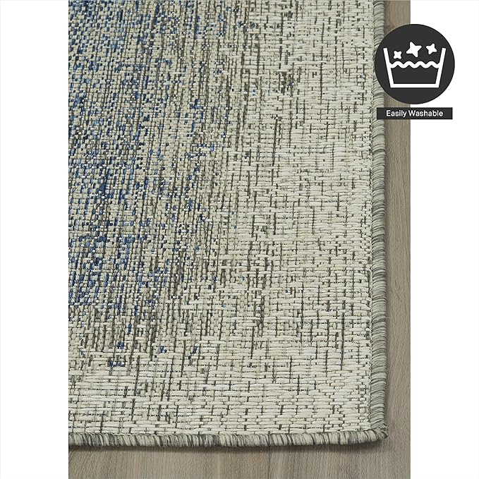 FH Home Outdoor Rug - Waterproof Easy to Clean Stain Resistant - Patio Indoor Outdoor Porch Deck Balcony Entryway - Ombre Modern - Dhruva - Blue - 4' x 6'